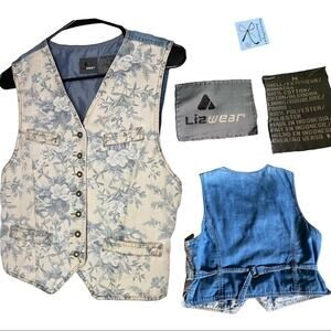 LizWear Floral Denim Vest Sz M